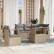Set Divano da Giardino 6 pz con Cuscini Beige in Polyrattan