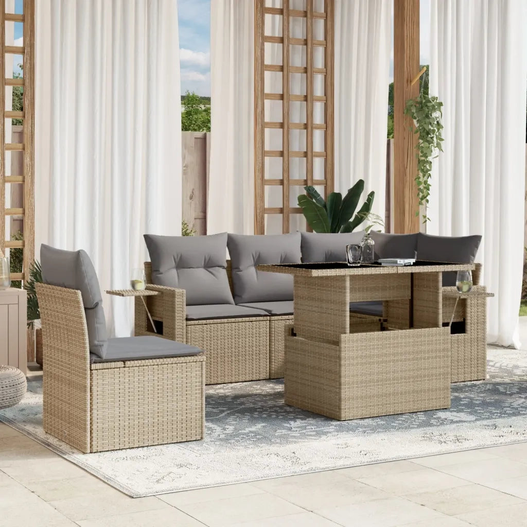 Set Divano da Giardino 6 pz con Cuscini Beige in Polyrattan