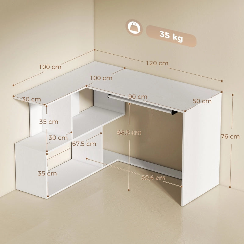 SCRIVANIA Angolare 90x50 cm + 100x30 cm Bianca
