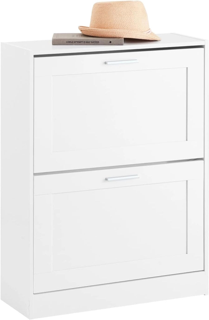 Scarpiera Salvaspazio Slim Scarpiera Ingresso a 2 Ribalte - Design Compatto Moderno + Capacità 12 Paia + Adatta a Corridoi Stretti - Bianco 60x25x80cm FSR137-W