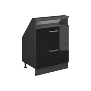 Mobile cucina sottotetto R-Line Nero lucido/Antracite 60 cm con 2 cassetti Vicco