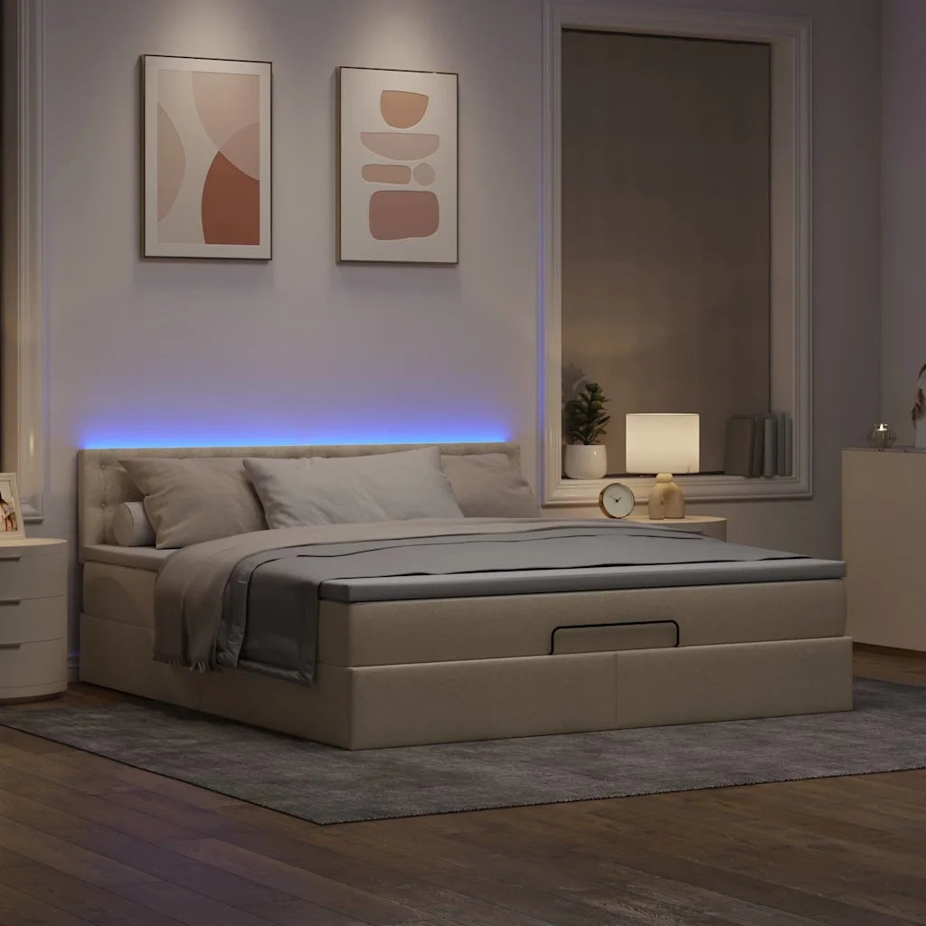 Pouf Letto con Materasso e LED Crema 180x200cm in Tessuto 3312497