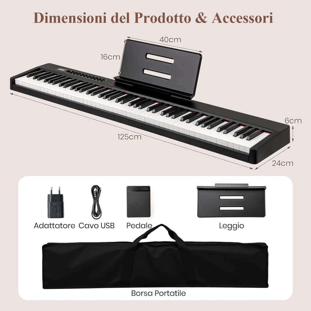 Pianoforte Digitale a 88 Tasti, Tastiera Elettrica per Principianti con 380 Timbri, 128 Ritmi e 88 Demo, Pianola Tastiera Portatile e Leggera con Borsa da Trasporto (Nero)