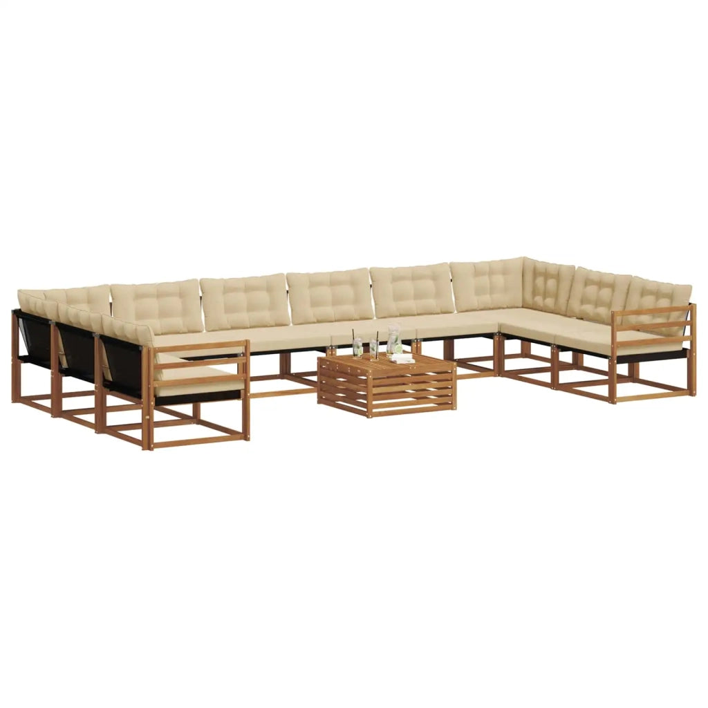 Set di divani da esterno con cuscino 11 pcs Naturale e Beige 3369904