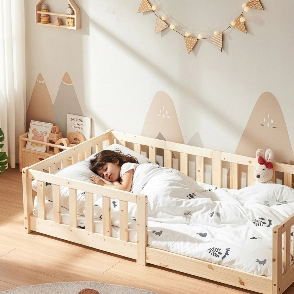 Letto Montessori per Cameretta Tanna in Legno di Pino 80x160 cm - Naturale [en.casa]