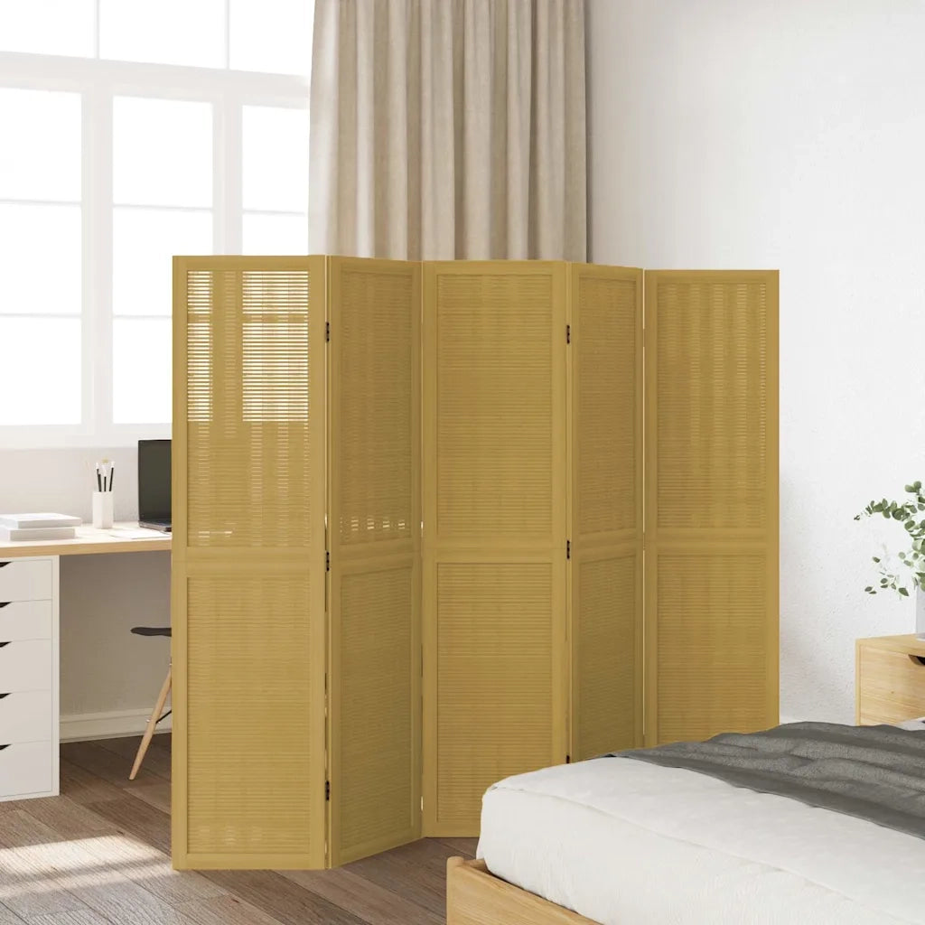 Divisorio Ambienti | Divider per stanze | Paravento 5 Pannelli Marrone Legno Massello Paulownia