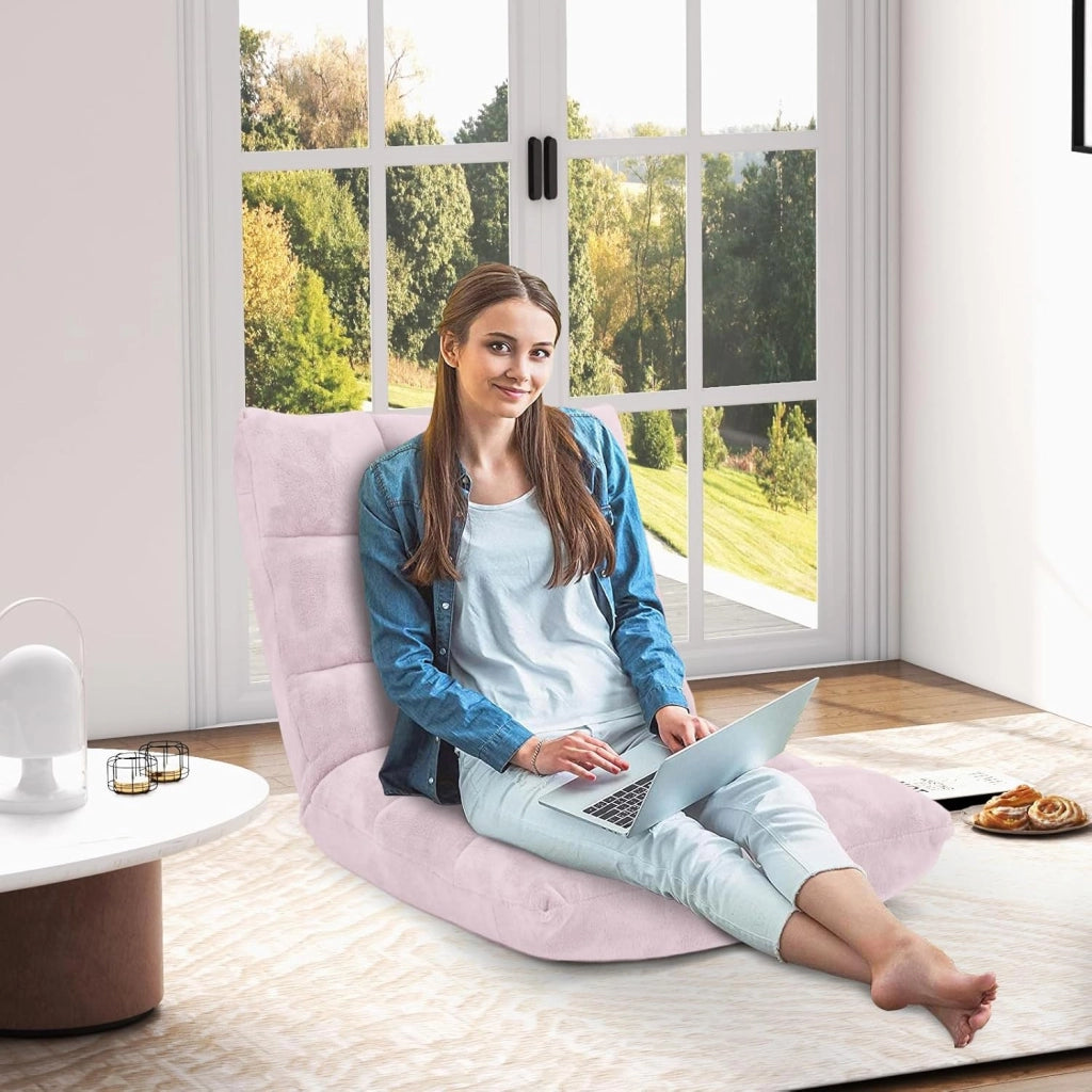 Sedia da Pavimento, Sedia Imbottita Regolabile in 14 Posizioni, Poltrona Salotto per Relax, Yoga, Lettura (Rosa chiara)