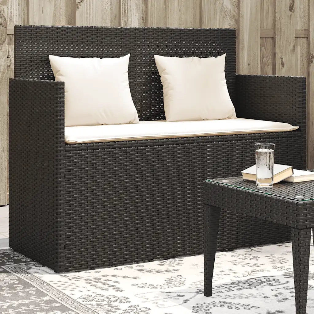 Panchina da Giardino | Panca da Giardino con Cuscini Nera in Polyrattan