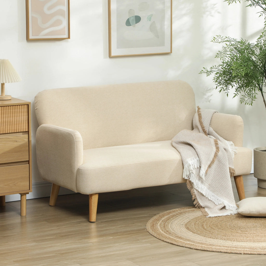 Divano 2 Posti Moderno Effetto Velluto con Imbottitura Spessa, 140x74x79cm, Bianco Crema
