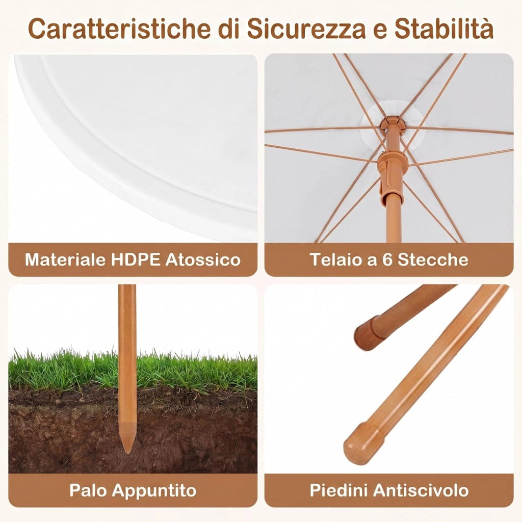 Set Tavolo e Sedie da Giardino per Bambini con Ombrellone (Naturale)