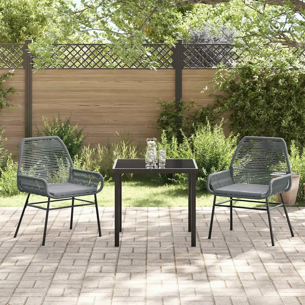 Set da Pranzo per Giardino con cuscino 3 pcs Grigio polyrattan