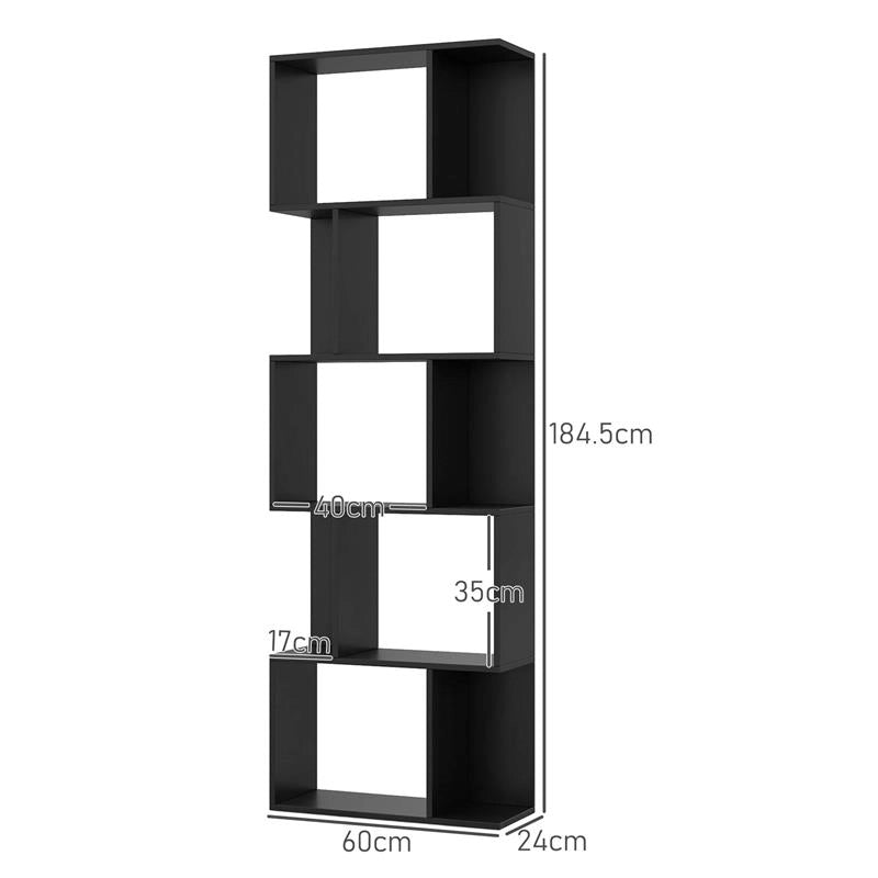 MOBILE LIBRERIA IN LEGNO A 5 RIPIANI DESIGN MODERNO IN LEGNO 60X24X184.5 CM NERO