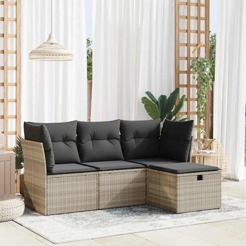 Set Divano da Giardino 4pz con Cuscini Grigio Chiaro Polyrattan 3325258