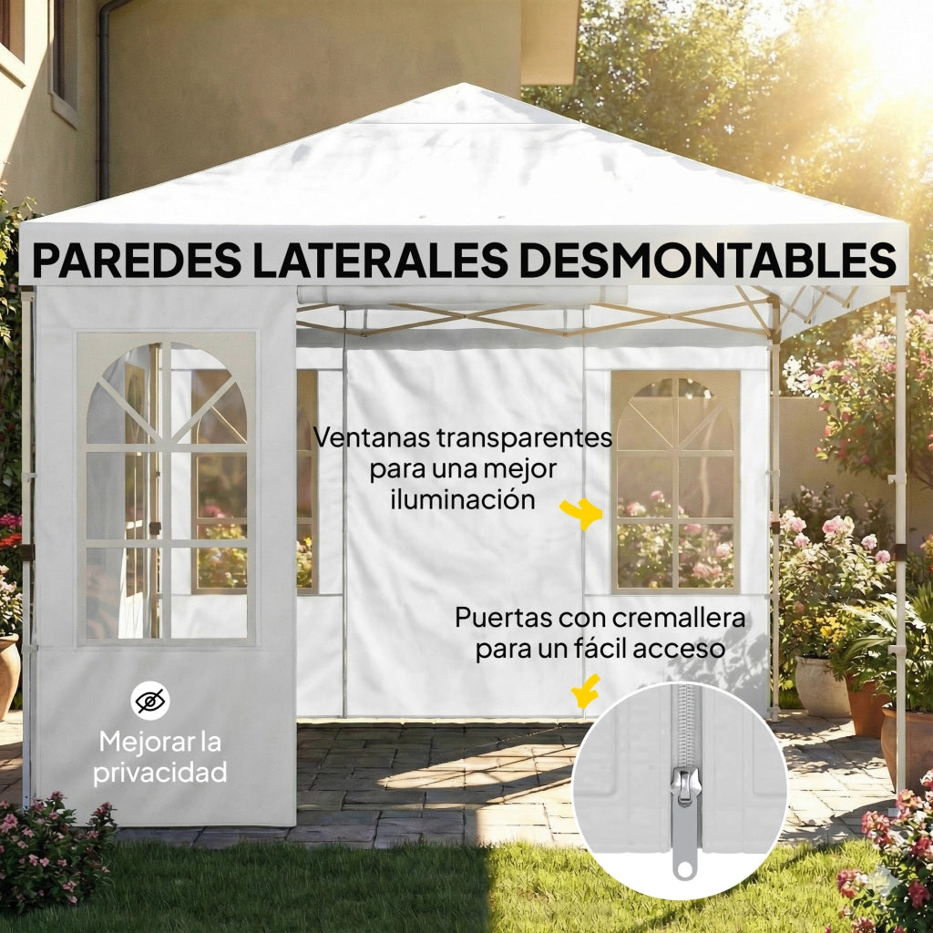 Tenda da giardino pieghevole 3x3 m con UPF50+ ¨C zephmum ¨C 4 laterali, bianco