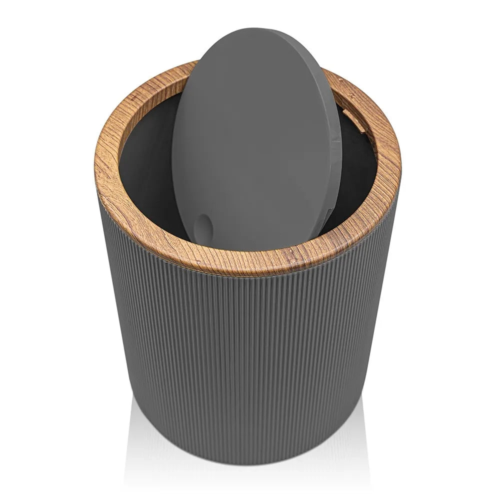 Set bagno da appoggio Blob in plastica liscia grigia con dettagli effetto legno