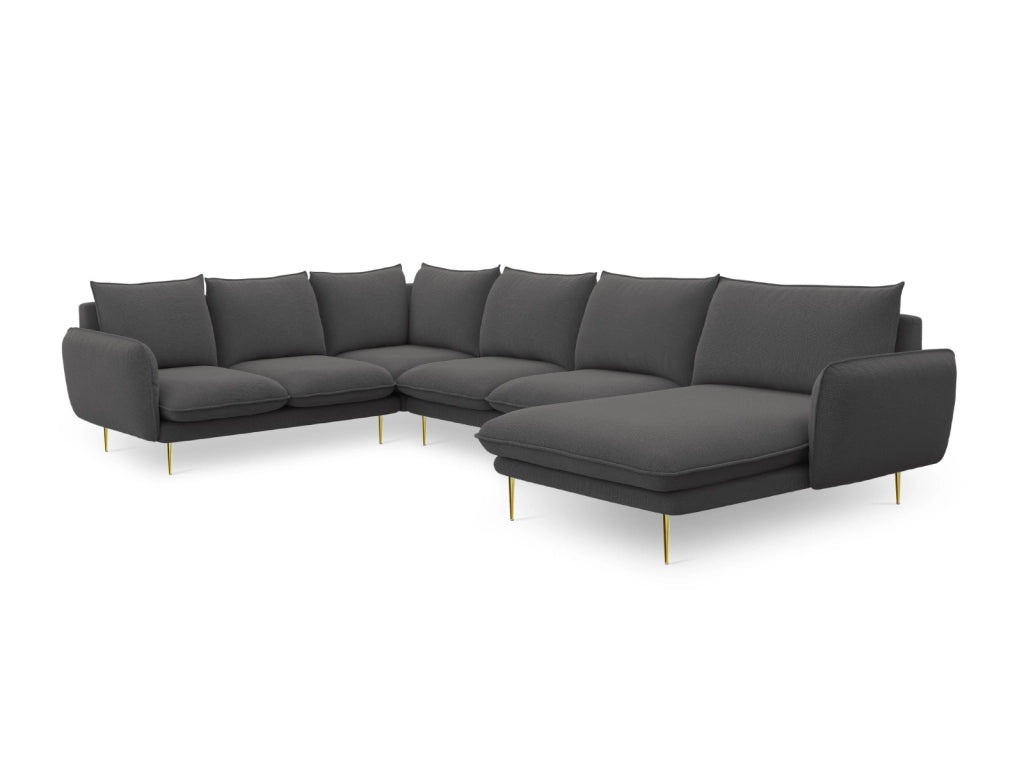 Cosmopolitan Design - Divano panoramico sinistro "Vienna" 7 posti in tessuto strutturato grigio scuro 
