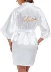 Kimono da Sposa Donna in Satin, Giacca da Bagno Leggera, Stile Giapponese, Cintura Corta, Bianco, Donna