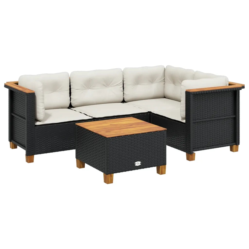 Set Divani da Giardino 5 pz con Cuscini in Polyrattan Nero