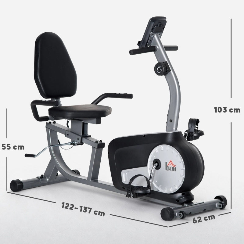 Cyclette con 8 livelli di resistenza, 122-137 x 62 x 103 cm, acciaio, grigio+nero+argento