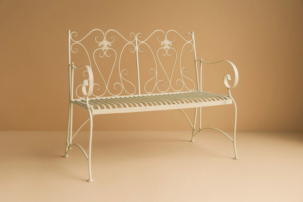 Biscottini Divanetto panchina in ferro finitura bianca anticata giardino realizzato