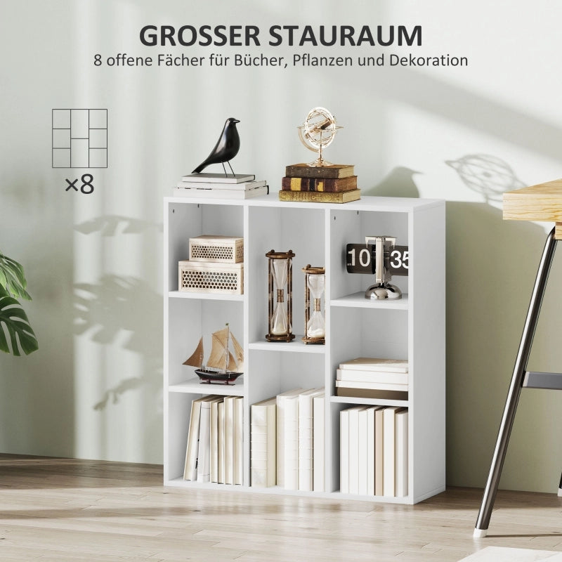 Libreria da terra con 8 vani aperti, scaffale portaoggetti multifunzionale, 74,3 x 24 x 80 cm, bianco