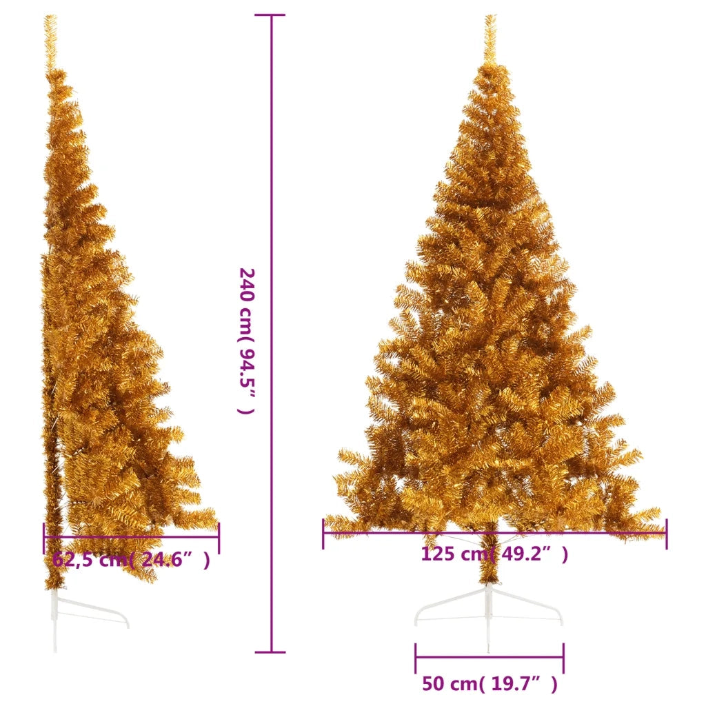 Albero di Natale Artificiale a Met¨¤-Albero Natalizio con Supporto Oro 240 cm PET