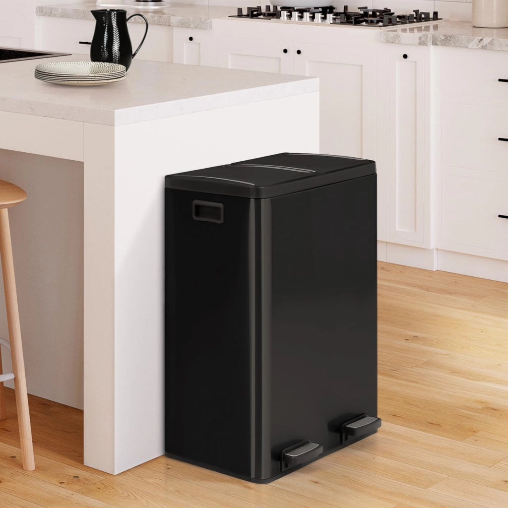 Bidone da cucina a selezione selettiva 2 x 30L nero 2 secchi estraibili e pedali in metallo