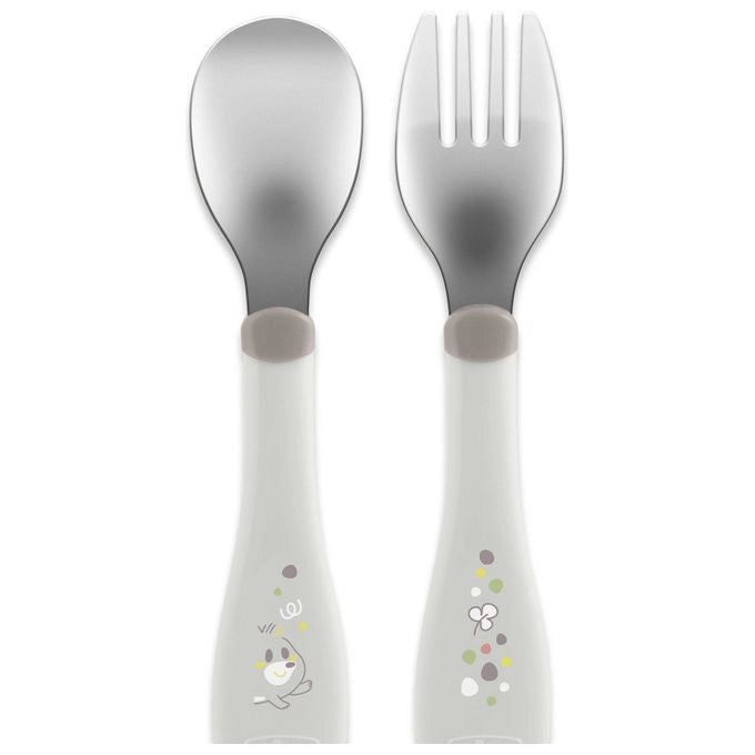 Chicco Set Posate per Bambini Acciaio Inox Grigio 18+ Mesi
