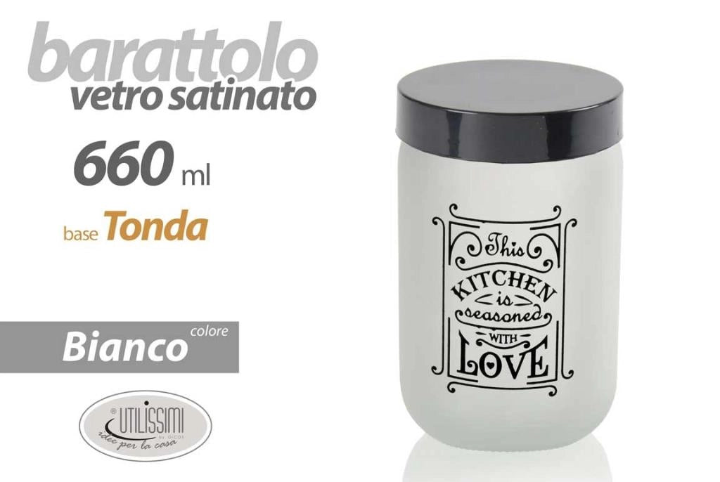 1 Barattolo Contenitore da Cucina in Vetro Satinato Bianco 600 cc 15 cm