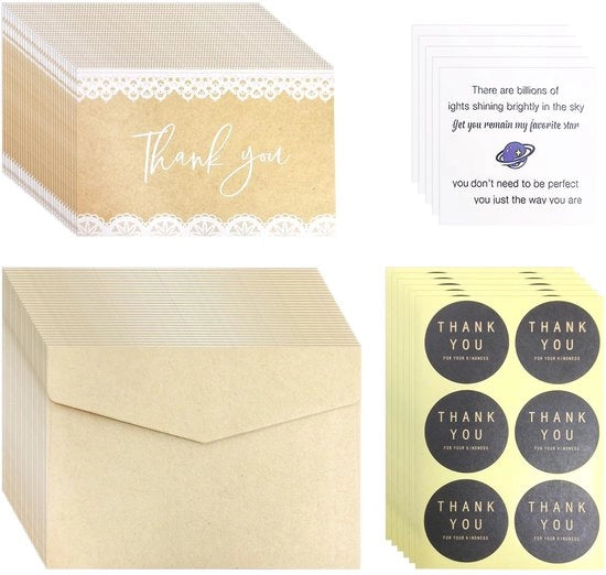Set di Cartoline 30 Unità - Buste 30 Unità - Adesivi 30 Unità - Carte di Augurio 5 Unità - Carta Kraft - Ambientalmente Pieno - Set di Cartoline