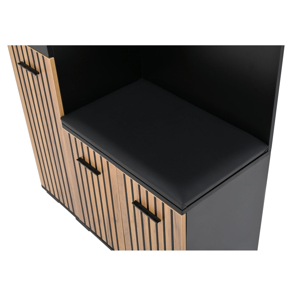 Mobile ingresso multifunzione 80 x 35 x 175 cm con 2 armadi; 1 cassetto; nero e legno naturale