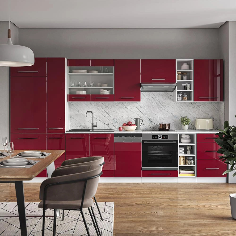 Cucina componibile Fame-Line Bordeaux lucido/Bianco 355 cm, PL Marmo Vicco
