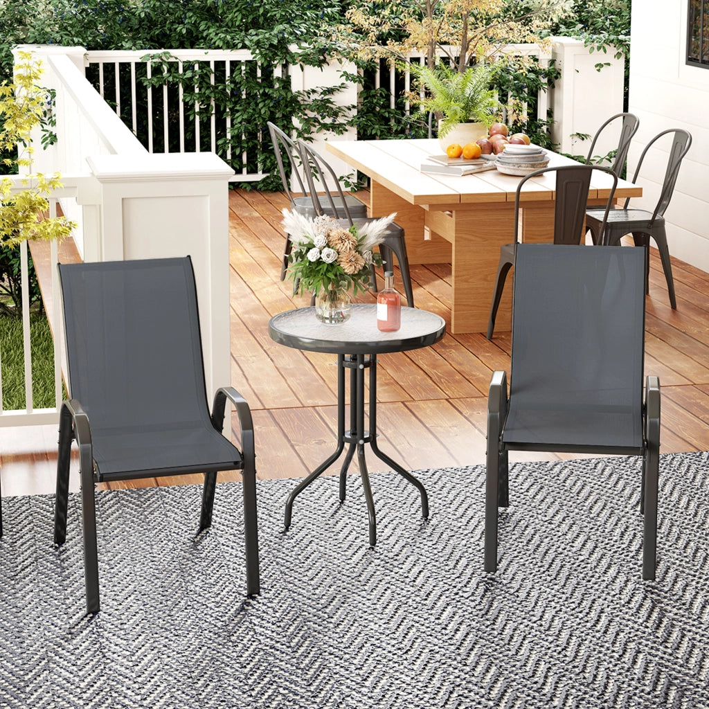 Set 3 Pezzi da Giardino 2 Sedie da Giardino 54x71x93 cm e Tavolino Rotondo Ø60x71 cm in Acciaio Grigio Scuro