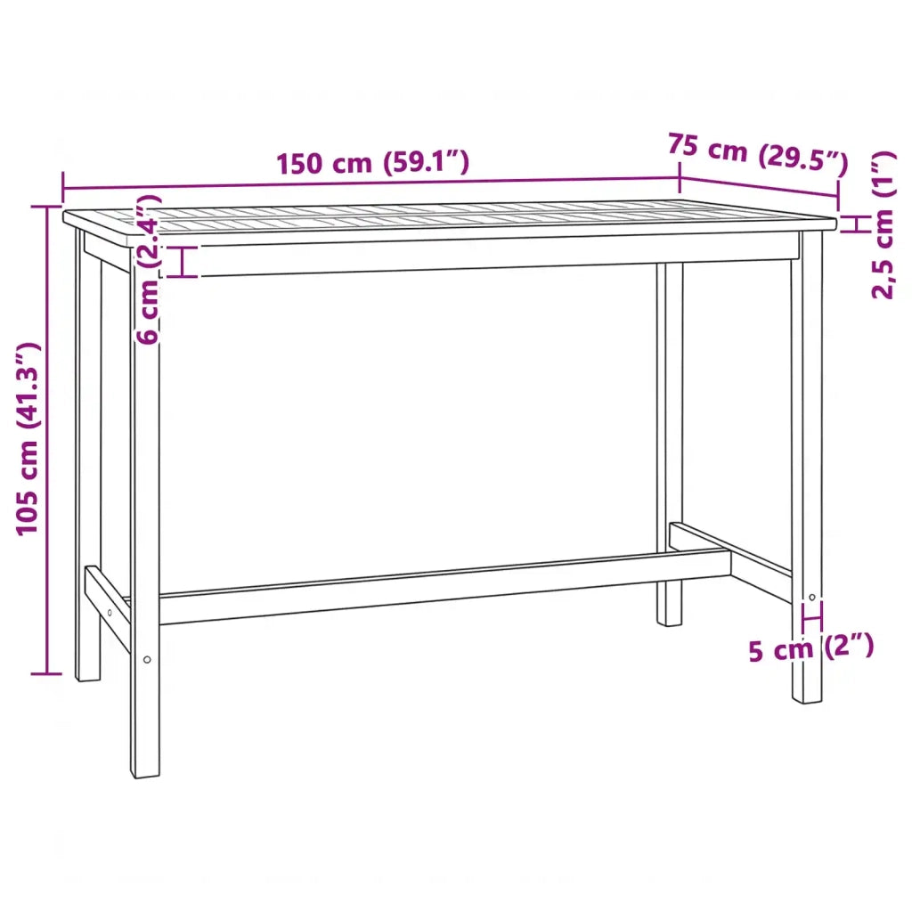 Tavolo da bar Naturale 150 x 75 x 105 cm Legno di teak solido
