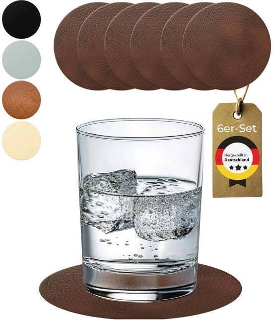 Set di Sostegni in Pelle per Vasi di 6 pezzi - Antiscivolo e Lavabile - Protezione Perfetta per la Tavola - Sostegni in Pelle di Cuoio Marrone - Prodotto in Germania