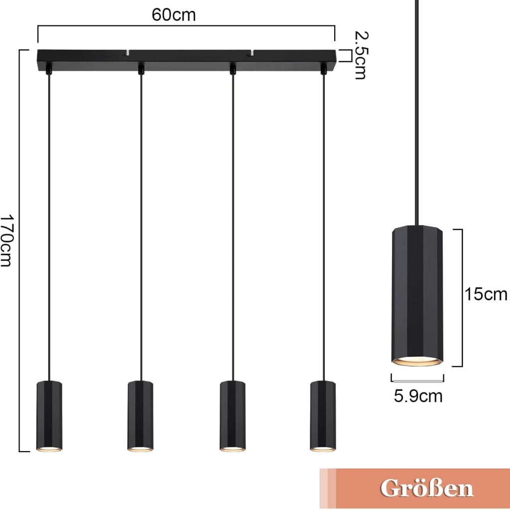 Lampada a sospensione ZMH metallo nero diametro 60 cm 4 attacchi GU10 stile industriale per soggiorno e sala da pranzo