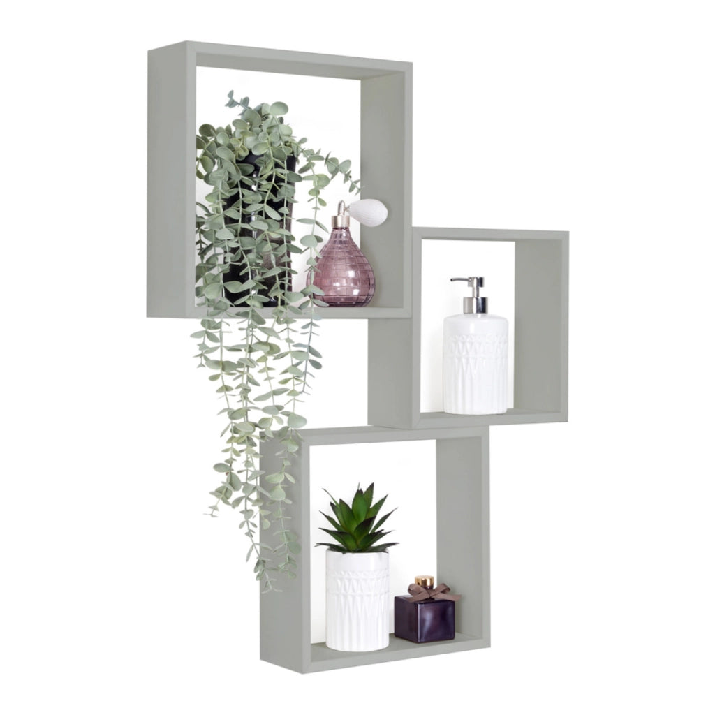 Set di 3 Mensole da Muro Modello INCUBO SLIM, Cubi Arredo, Mensole Cubo, Cubi da Parete. Misure30x30x10cm 27x27x10cm e 24x24x10cm. Finitura GRIGIO SASSO - MADE IN ITALY