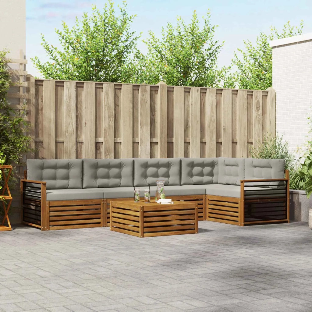 Set di divani da esterno 6 pcs Grigio Naturale e Chiaro