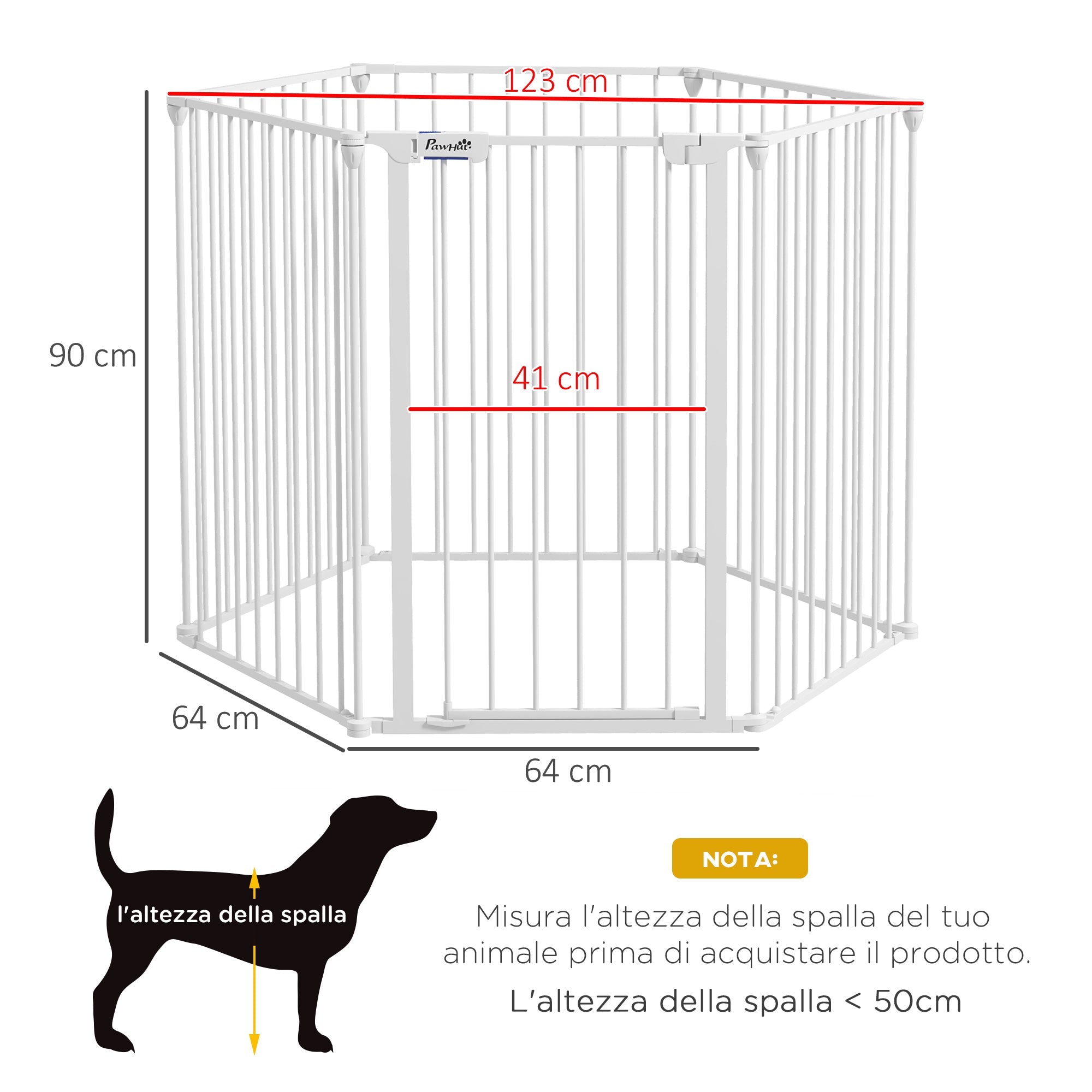 Cancelletto di Sicurezza per Animali Domestici 123x102x90 cm in Metallo e Plastica Bianco