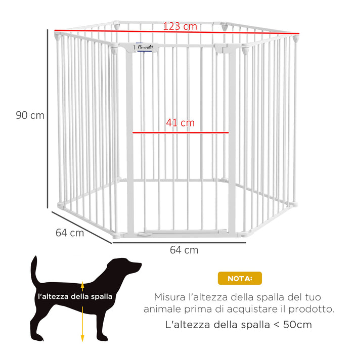 Cancelletto di Sicurezza per Animali Domestici 123x102x90 cm in Metallo e Plastica Bianco