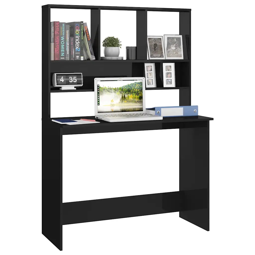 Scrivania Mensole Nero Lucido 110x45x157 cm Legno Multistrato 800394