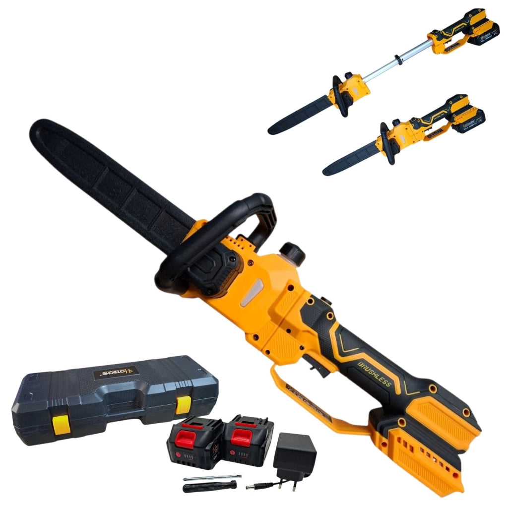 Motosega a Batteria Telescopica 12” 21V con 2 Batterie Brushless Lubrificazione Automatica Taglio 30 cm