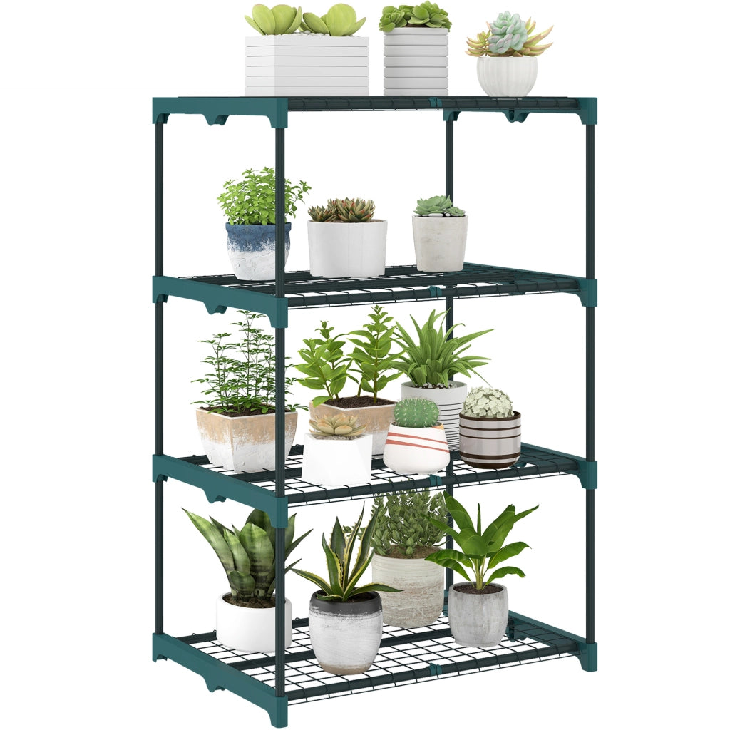 Portapiante a 4 Livelli Aperti in Acciaio e Plastica, 67x49x105 cm, Verde Scuro