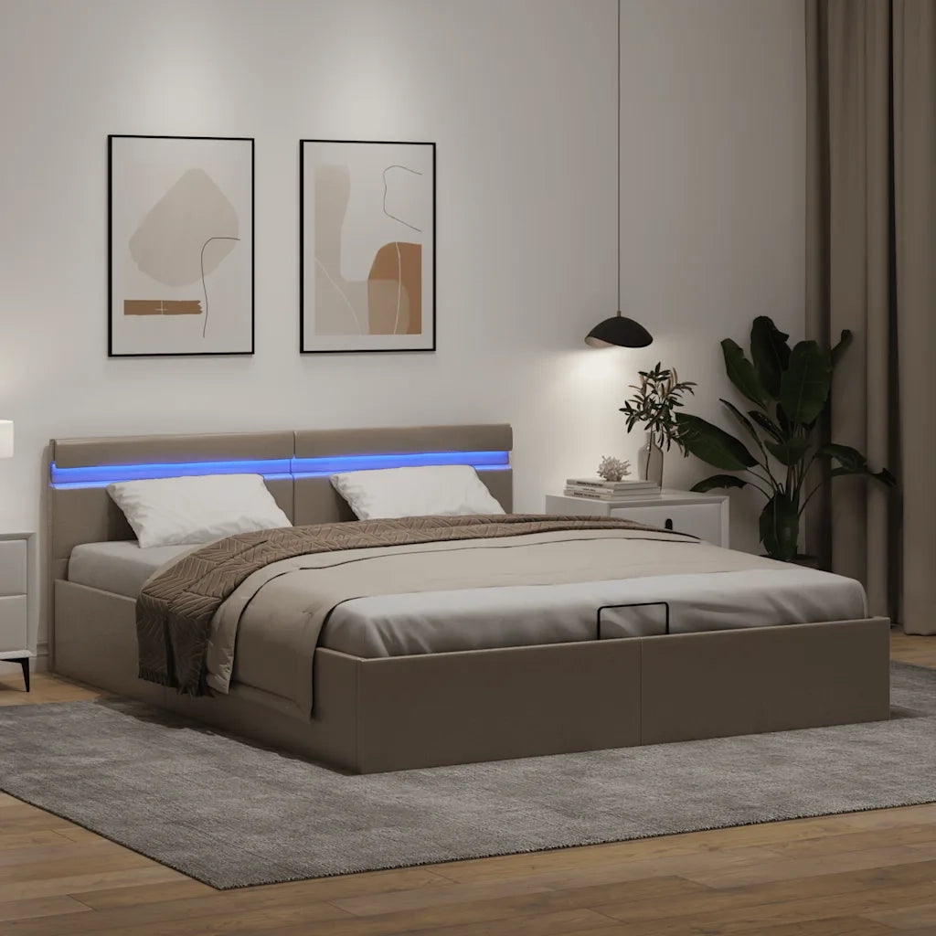 Letto matrimoniale | Letto per adulti | Giroletto Idraulico con LED Cappuccino Similpelle 160x200cm