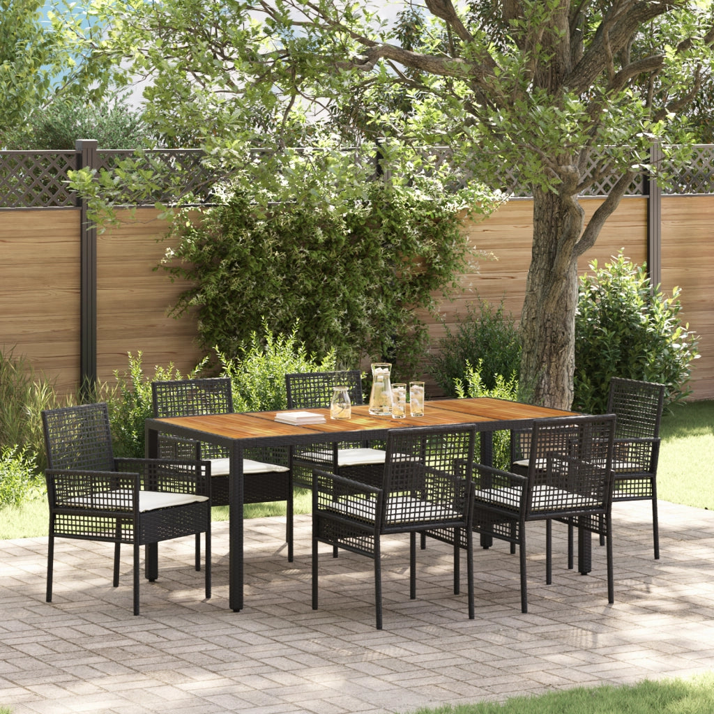 Set da Pranzo da Giardino 7 Pezzi con Cuscini Nero Poly Rattan