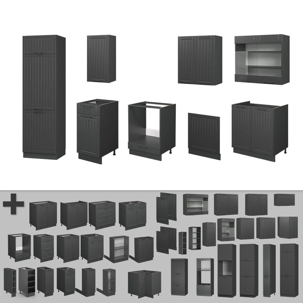 Cucina componibile Fame-Line Grigio scuro/Antracite 300 cm senza piano di lavoro Vicco
