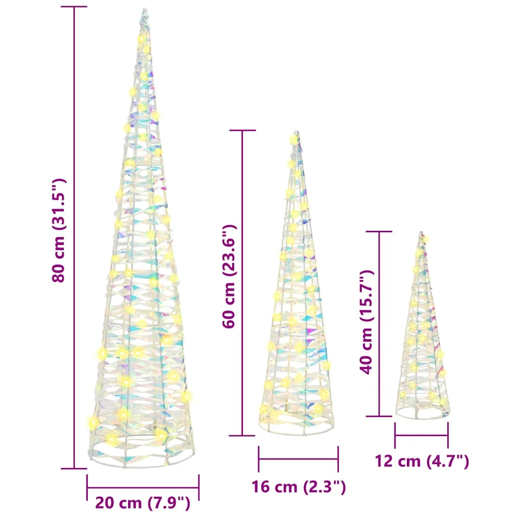 Albero di Natale 3 pz-Decorazioni natalizie Bianco caldo 20 x 20 x 80 cm PET 127727