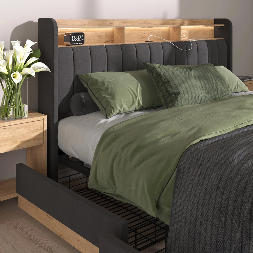 Vitalispa Letto imbottito Antracite 180x200 cm con 4 cassetti