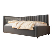 Divano letto 90x200 cm con LED e contenitore; velluto grigio (Senza materasso)