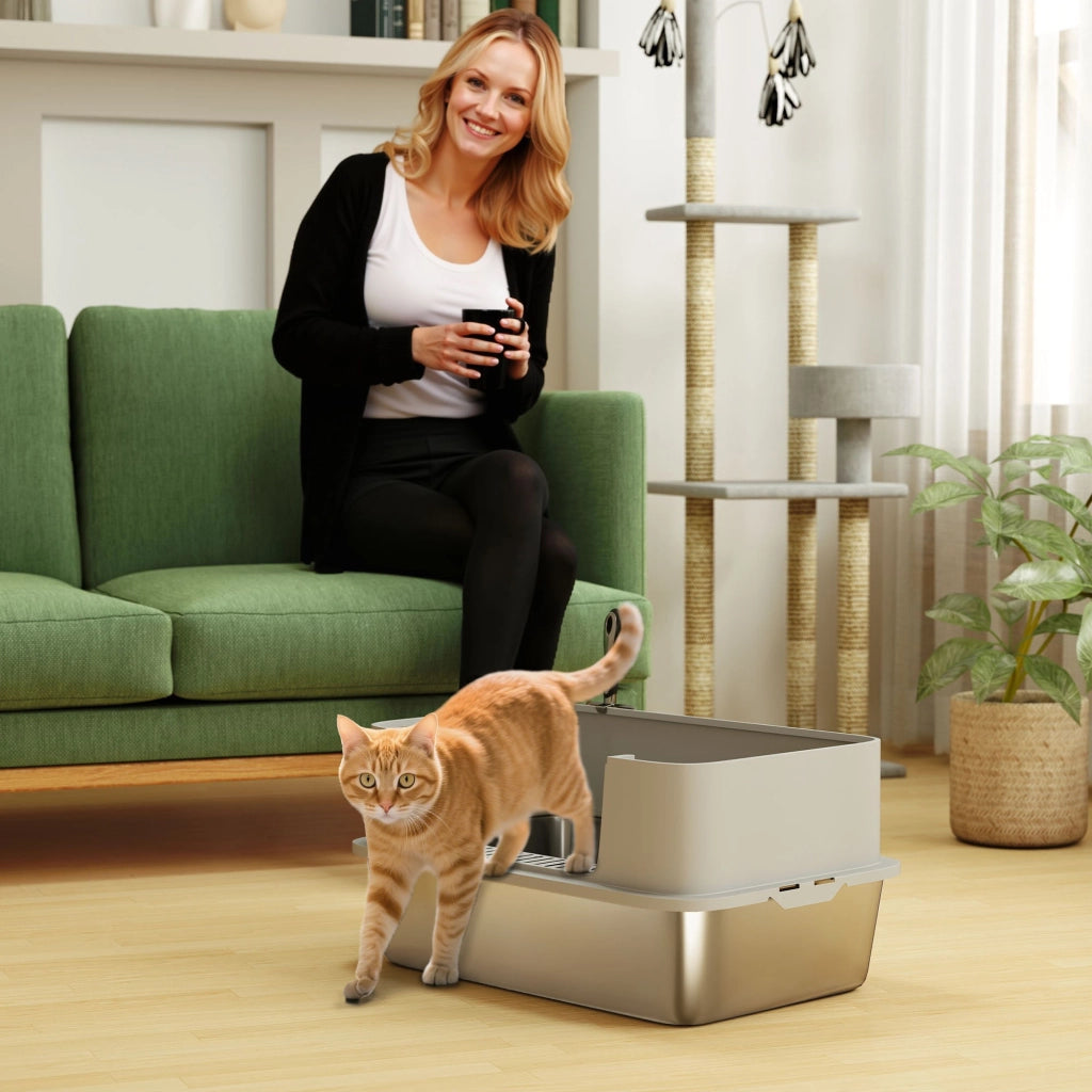 Arenero per Gatti XL ¨C zephmum ¨C Grigio Acciaio Inox 60x40x29.5 cm